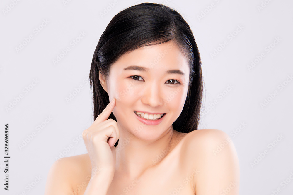 Portrait beautiful young asian woman clean fresh bare skin concept. Asian girl beauty face skincare and health wellness, Facial treatment, Perfect skin, Natural makeup, on white background, Portrait beautiful young asian woman clean fresh bare skin concept. Asian girl beauty face skincare and health wellness, Facial treatment, Perfect skin, Natural makeup, on white background,