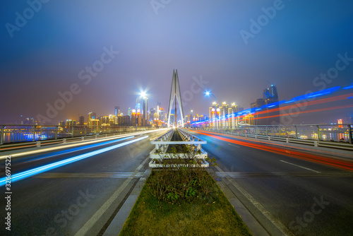 Expressway on Yangtze River Bridge and Modern City Scenery in Chongqing  China