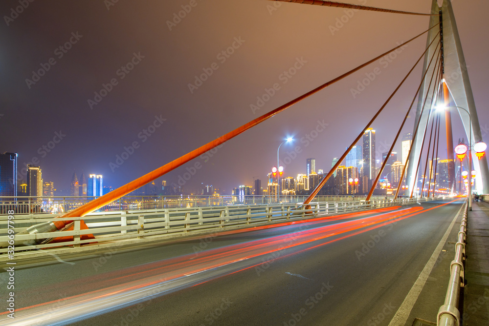 Expressway on Yangtze River Bridge and Modern City Scenery in Chongqing, China