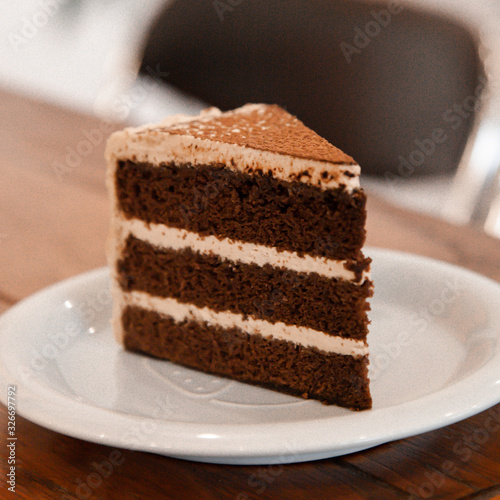 Sliced of coffee and chocolate layer cake