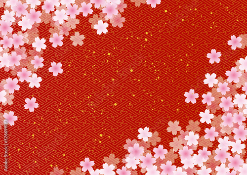 桜　和柄　紗綾　背景　赤