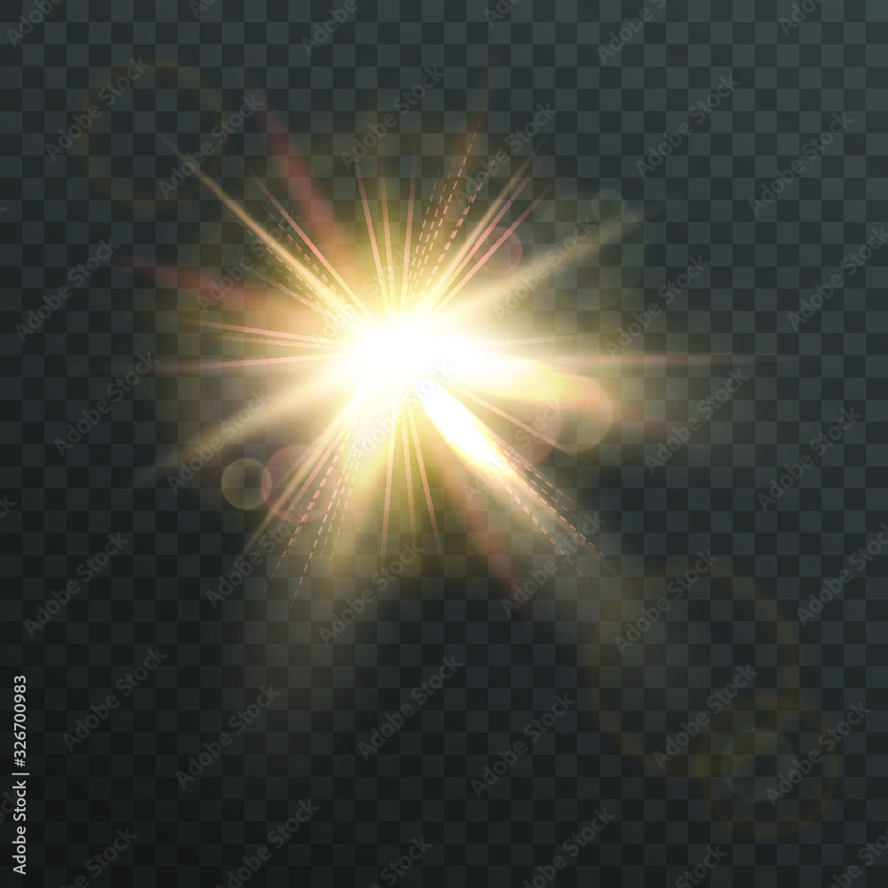 Sun. Lens flare. Isolated light effect on a transparent background.