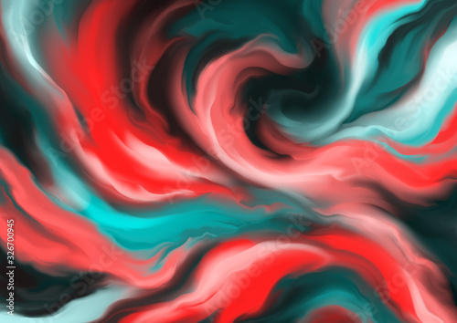 Abstraction. Hand painted background for creative design of posters, cards, invitations, banners, websites, wallpapers. Modern artwork. Trendy artistic style. Bright red and turquoise colours.