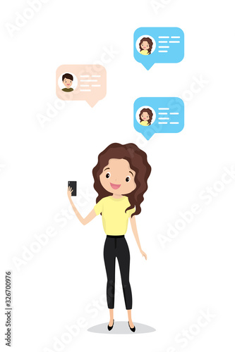 Happy and beauty Girl chatting on the phone,speech bubble with boyfriend