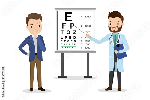 Male Doctor optometrist examines vision,Snellen Eye Chart