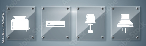 Set Kitchen extractor fan , Table lamp , Air conditioner and Toaster with toasts . Square glass panels. Vector
