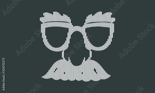 April fools day vector in line art over grey background, illustration with  funny glasses and crazy face accessories.