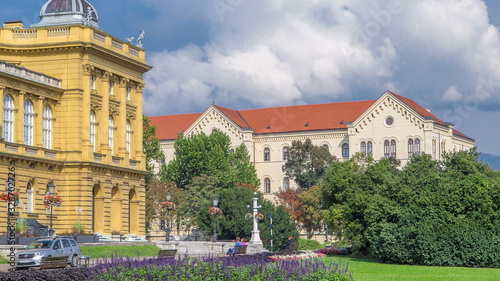 The building of the Croatian National Theater timelapse. Croatia, Zagreb. photo