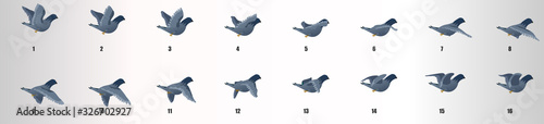 Pigeon flying animation sequence, loop animation sprite sheet  photo