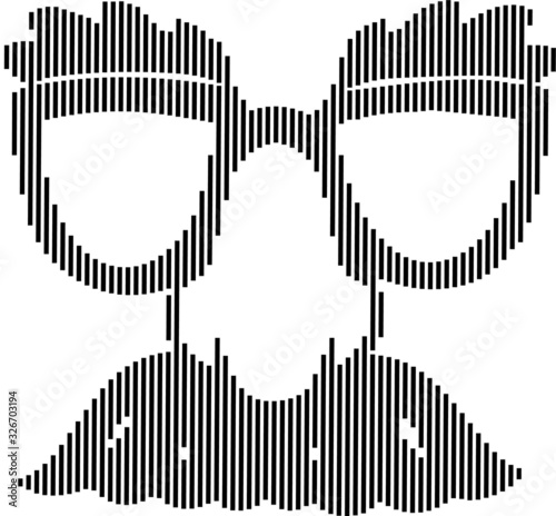 April fools day vector in line art over white background, illustration with  funny glasses and crazy face accessories.