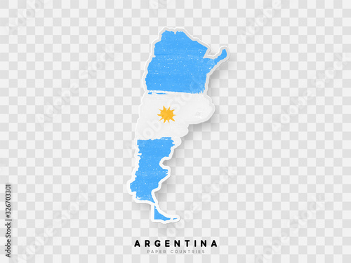 Argentina detailed map with flag of country. Painted in watercolor paint colors in the national flag.