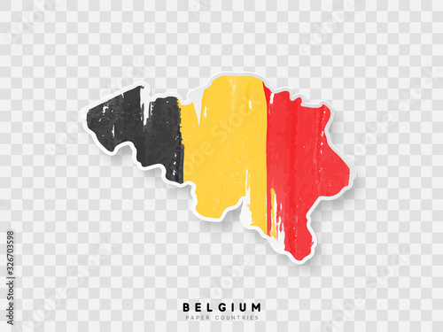 Belgium detailed map with flag of country. Painted in watercolor paint colors in the national flag.