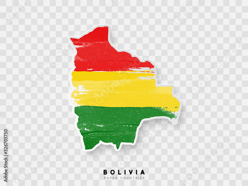 Bolivia detailed map with flag of country. Painted in watercolor paint colors in the national flag.