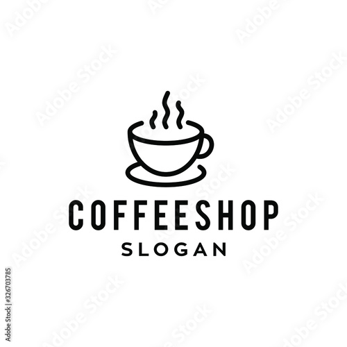 coffee shop logo hipster with cup icon vector in line outline vintage style 