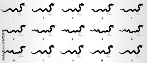Sanke crawling animation sprite sheet silhouette, loop animation sequencce