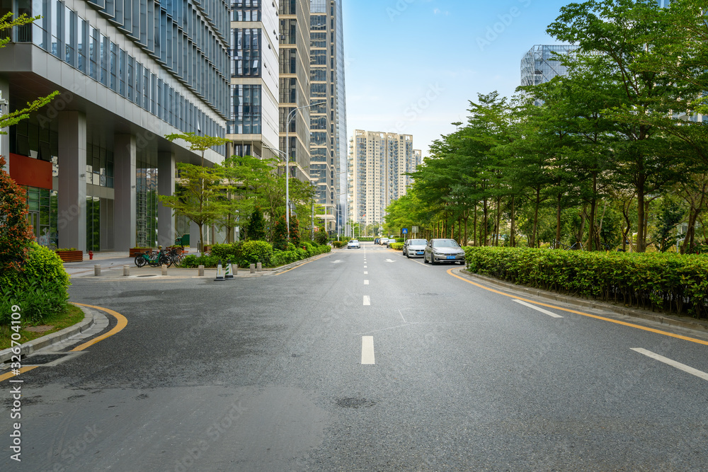 Empty roads and offices in financial center, Shenzhen, China