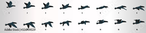 Toucan flying animation sequence silhouette , loop animation sprite sheet 