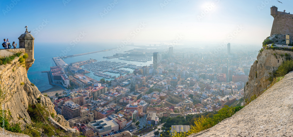 Breathtaking aerial panoramic view from Mount Benacantil of old part city of Alicante. Costa Blanca. Alicante, province of Valencia, Spain.