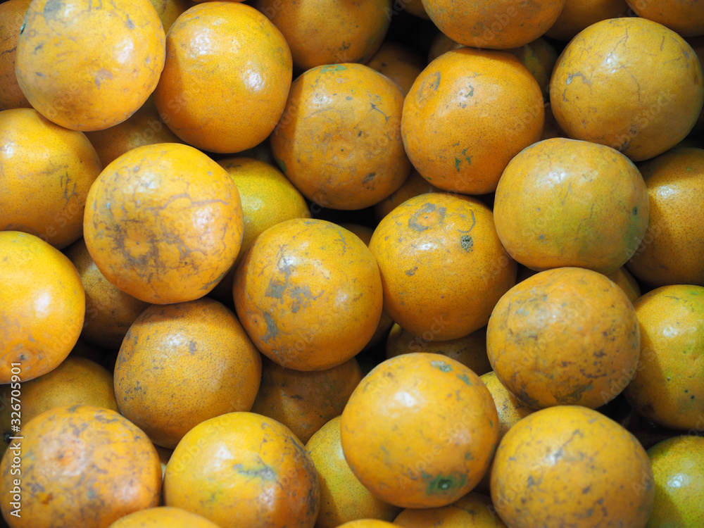 Full frame shot of fresh oranges for sale in local market.Oranges background, farmer fruit market.