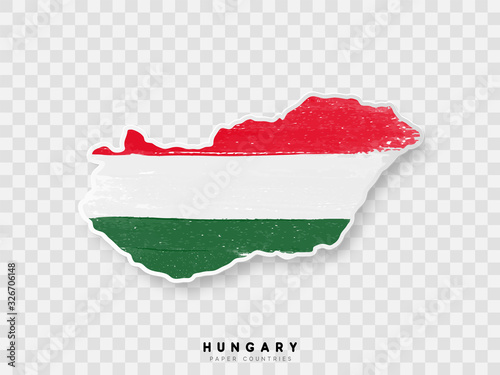 Hungary detailed map with flag of country Painted in watercolor paint colors in the national flag.
