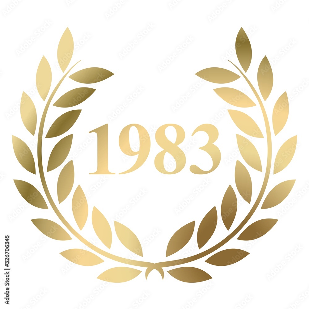 Year 1983 gold laurel wreath vector isolated on a white background 