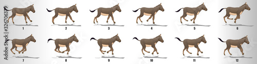 Donkey cycle animation frames, loop animation sequence sprite sheet 