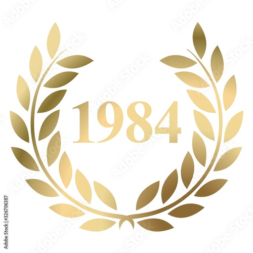 Year 1984 gold laurel wreath vector isolated on a white background 