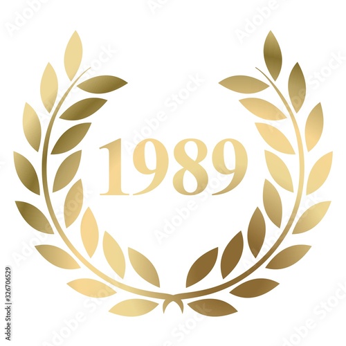 Year 1989 gold laurel wreath vector isolated on a white background  photo
