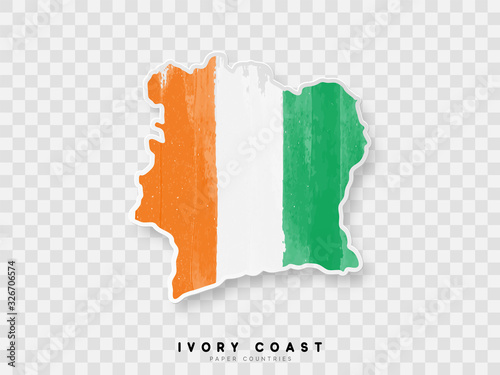 Ivory Coast detailed map with flag of country. Painted in watercolor paint colors in the national flag.
