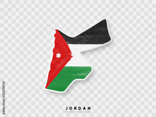 Jordan detailed map with flag of country. Painted in watercolor paint colors in the national flag.