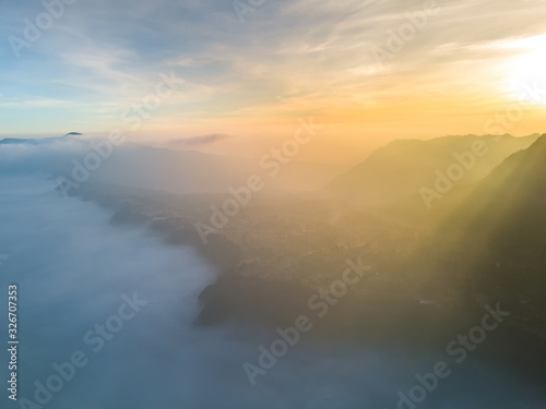 aerial view of mountain with beautiful scenery. © mawardibahar
