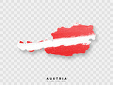 Austria detailed map with flag of country. Painted in watercolor paint colors in the national flag.