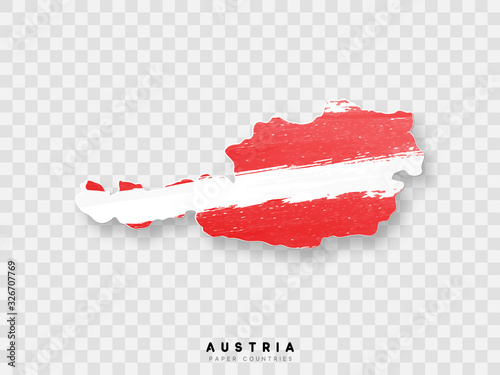 Austria detailed map with flag of country. Painted in watercolor paint colors in the national flag.
