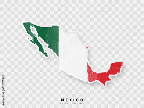 Mexico detailed map with flag of country. Painted in watercolor paint colors in the national flag.