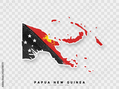 Photo Papua New Guinea detailed map with flag of country
