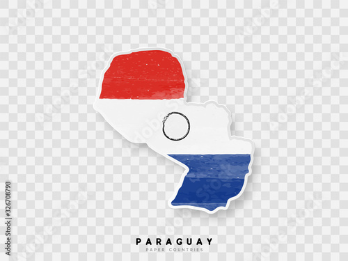 Paraguay detailed map with flag of country. Painted in watercolor paint colors in the national flag.
