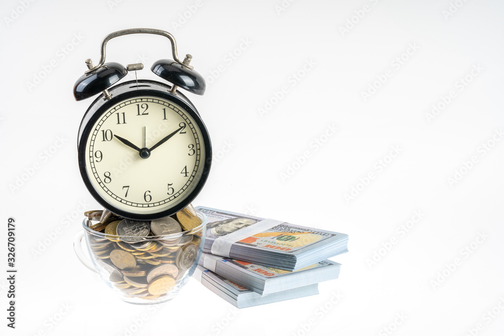 Clock and banknote with white background. Clock and banknote with white background.