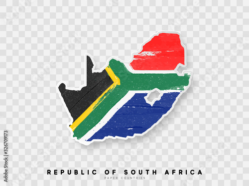 Republic of South Africa detailed map with flag of country. Painted in watercolor paint colors in the national flag.