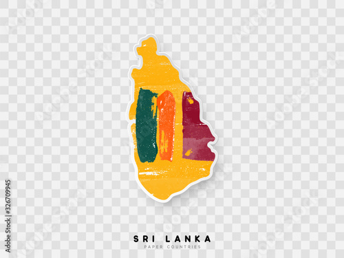 Sri Lanka detailed map with flag of country. Painted in watercolor paint colors in the national flag.