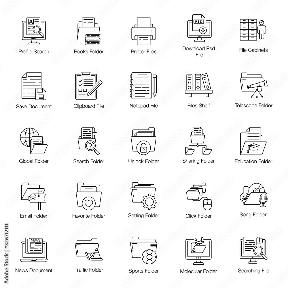 Pack Of Files Line Icons 