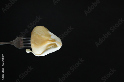 khinkali or dumplings with filling, menu concept background. top view. copy spaces