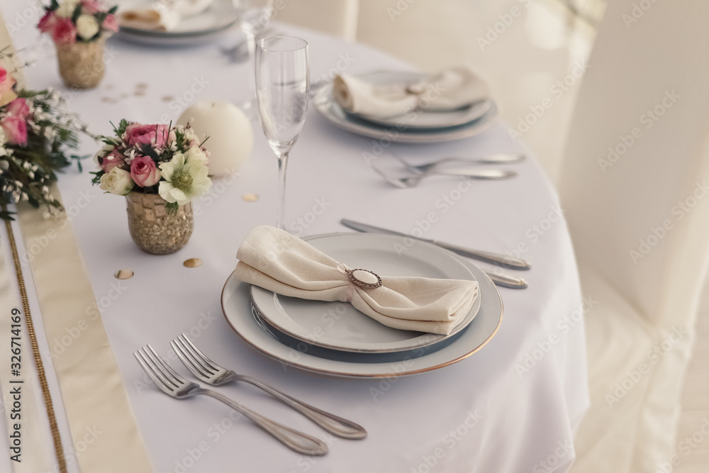 Table setting at a wedding party. Table setting at a wedding party.