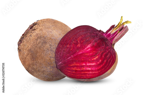  beetroot vegetables and a half isolated on white background