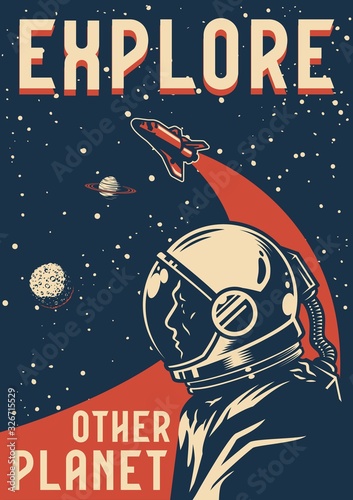 Space exploration colorful poster