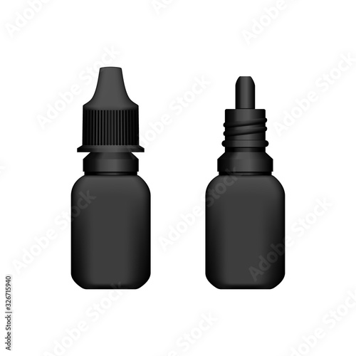 Realistic 3d black eyedropper bottle for packaging design