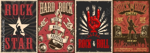 Fototapeta Rock and roll colorful posters