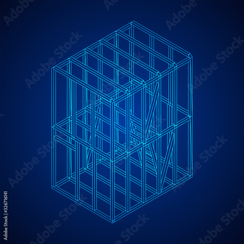 Abstract architecture building. Plan of modern framing house. Wireframe low poly mesh construction.