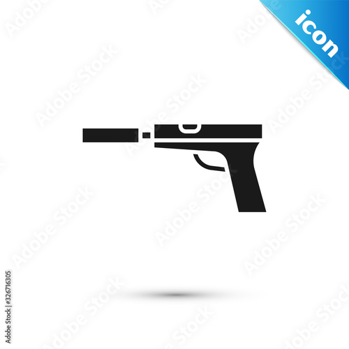 Grey Pistol or gun with silencer icon isolated on white background. Vector Illustration