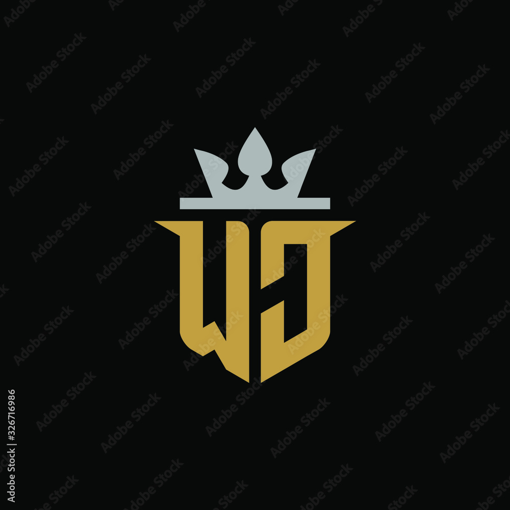 Initial Letter WJ with Shield King Logo Design Initial Letter WJ with Shield King Logo Design