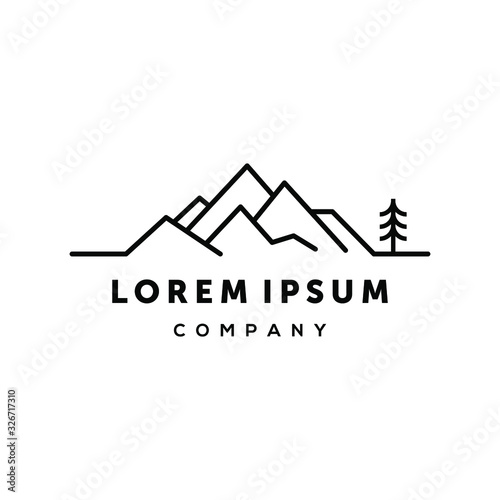 hipster minimal mountain outdoor logo in trendy linear line stroke style for tattoo inspiration